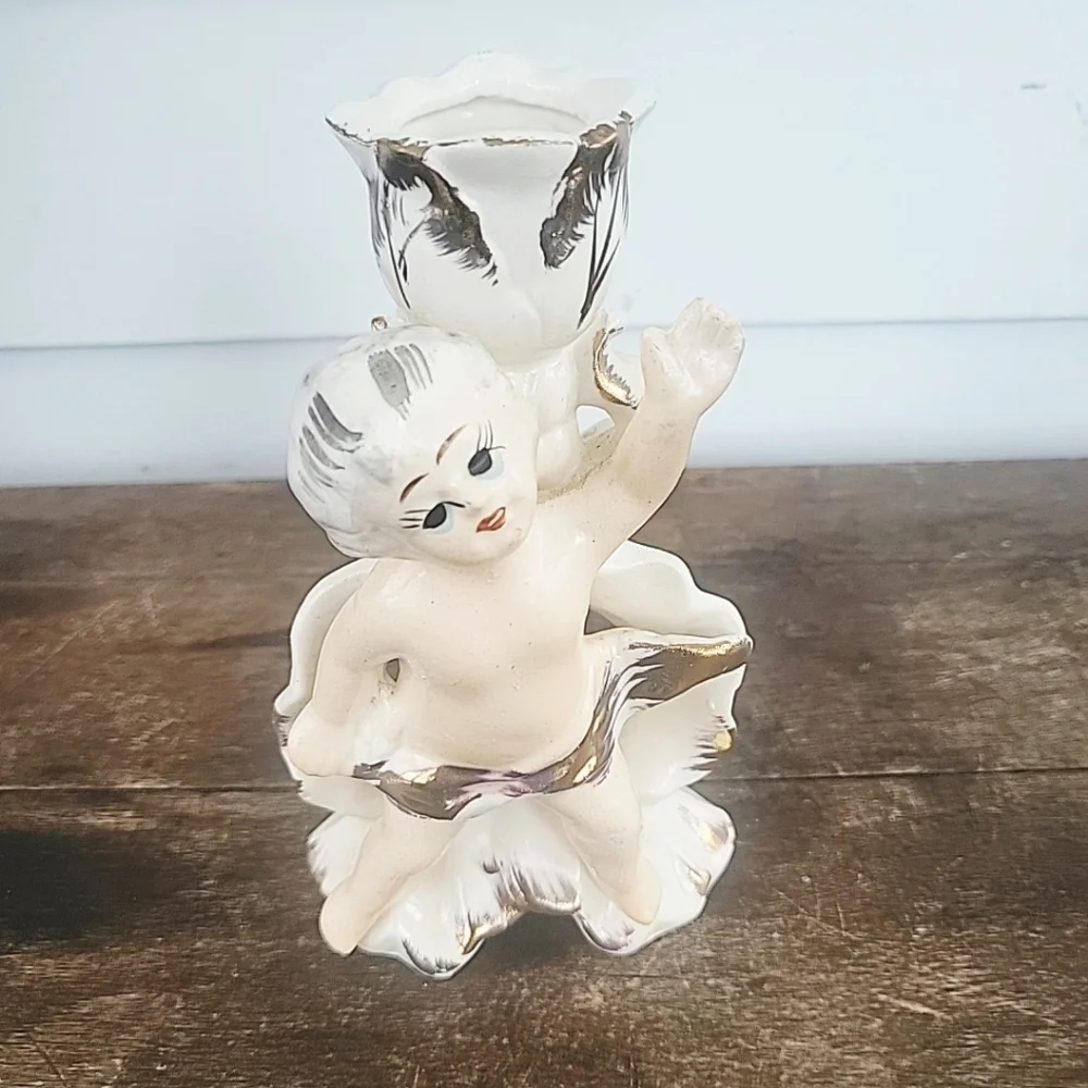 Vintage Cherub Porcelain Candle Stick Holder